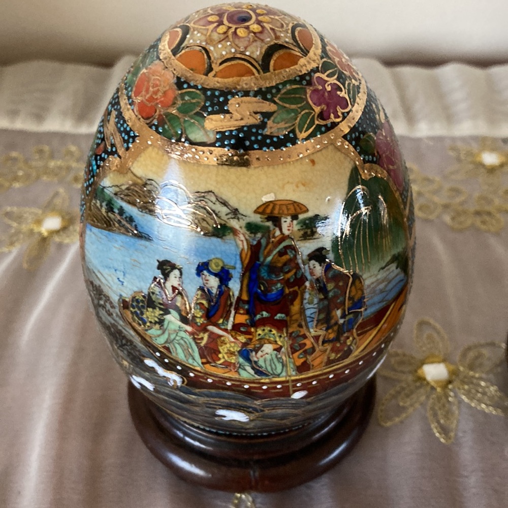 Set of 2 vintage oriental hand painted satsuma egg - Picture 5 of 12